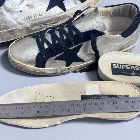 Golden Goose Superstar Silver Leather Sneakers Sz 38 / 7.5 US AUTHENTIC - Picture 8 of 11